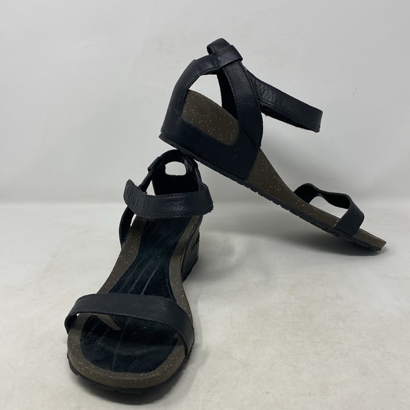 TEVA Cabrillo Black Leather Cork Wedge Sandals - Picture 1 of 9